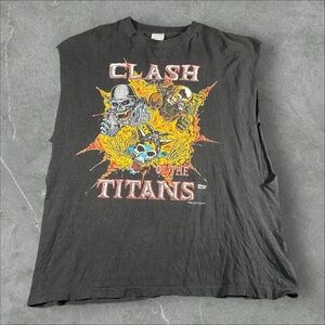 Vintage Clash Of The Titans Shirt Men Large Black 1990 Thrash Metal Band Brockum